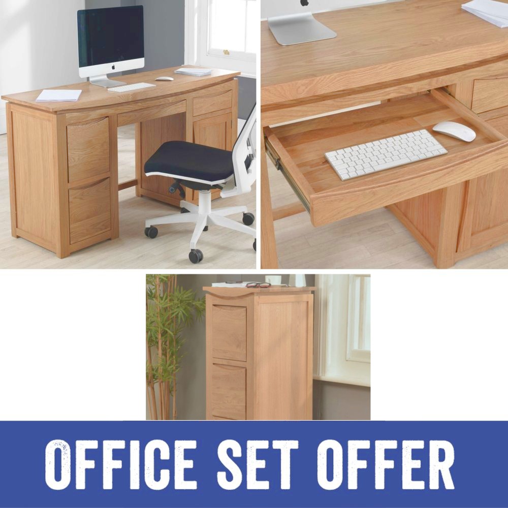 Crescent Solid Oak Small Desk And 3-Drawer Filing Cabinet Package